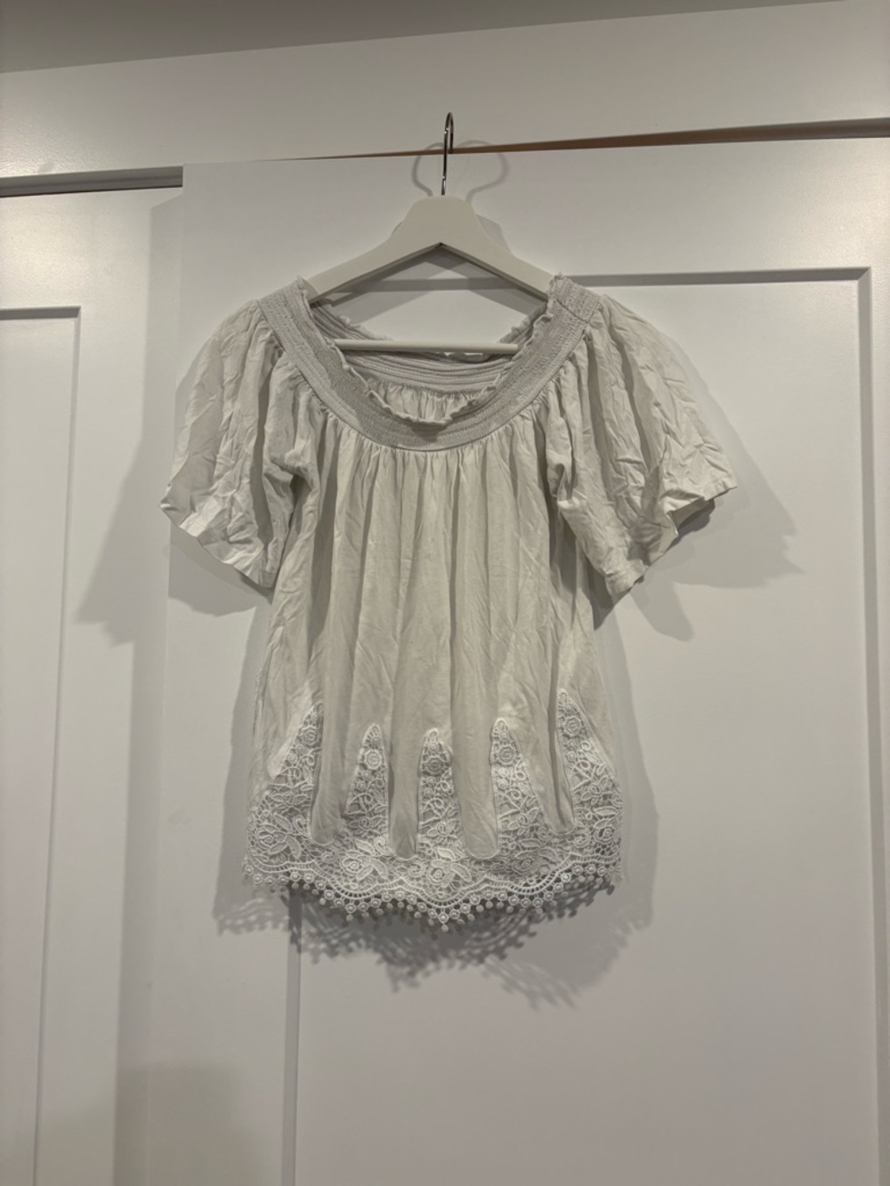 George White Boho Lace-Trim Peasant Blouse